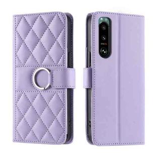 For Sony Xperia 5 III Ring Buckle Rhombic Leather Phone Case(Purple)