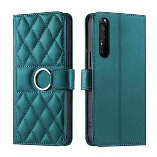 For Sony Xperia 1 III Ring Buckle Rhombic Leather Phone Case(Green)