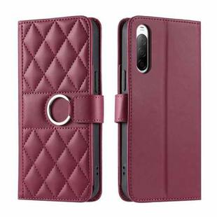 For Sony Xperia 10 III Ring Buckle Rhombic Leather Phone Case(Red)