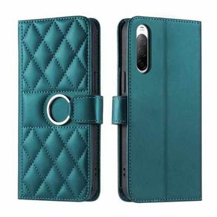 For Sony Xperia 10 III Ring Buckle Rhombic Leather Phone Case(Green)