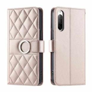 For Sony Xperia 10 III Ring Buckle Rhombic Leather Phone Case(Rose Gold)