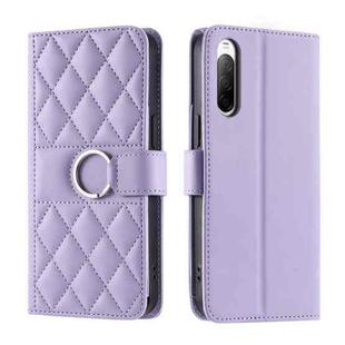 For Sony Xperia 10 III Ring Buckle Rhombic Leather Phone Case(Purple)