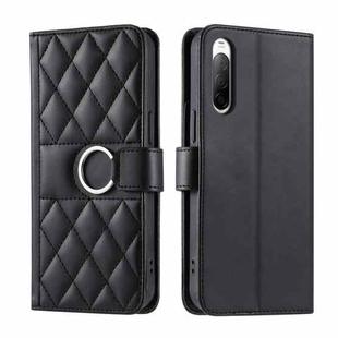 For Sony Xperia 10 IV Ring Buckle Rhombic Leather Phone Case(Black)