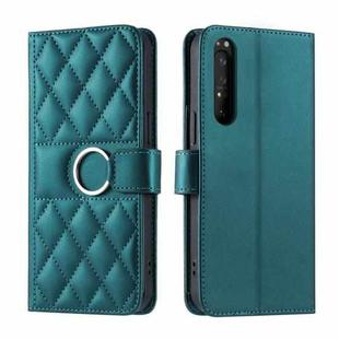 For Sony Xperia 1 IV Ring Buckle Rhombic Leather Phone Case(Green)