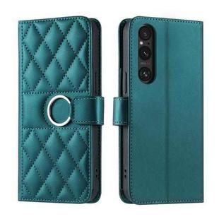 For Sony Xperia 1 V Ring Buckle Rhombic Leather Phone Case(Green)