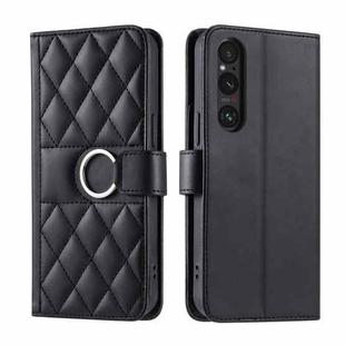 For Sony Xperia 1 V Ring Buckle Rhombic Leather Phone Case(Black)