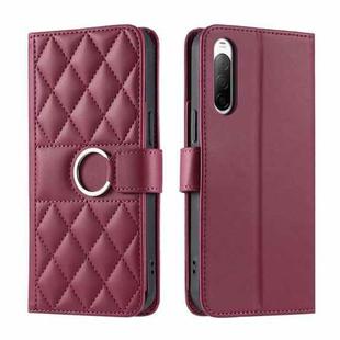 For Sony Xperia 10 V Ring Buckle Rhombic Leather Phone Case(Red)