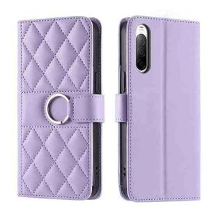 For Sony Xperia 10 V Ring Buckle Rhombic Leather Phone Case(Purple)