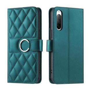 For Sony Xperia 10 VI 2024 Ring Buckle Rhombic Leather Phone Case(Green)