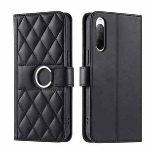 For Sony Xperia 10 VI 2024 Ring Buckle Rhombic Leather Phone Case(Black)