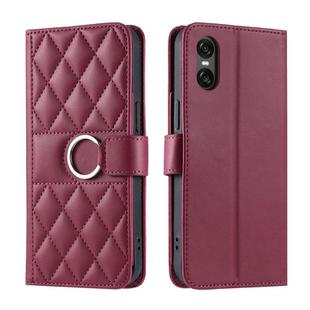 For Sony Xperia 5 V Ring Buckle Rhombic Leather Phone Case(Red)