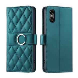For Sony Xperia 5 V Ring Buckle Rhombic Leather Phone Case(Green)