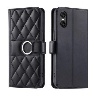 For Sony Xperia 5 V Ring Buckle Rhombic Leather Phone Case(Black)