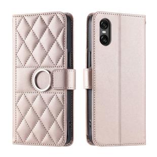For Sony Xperia 5 V Ring Buckle Rhombic Leather Phone Case(Rose Gold)