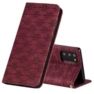 For Samsung Galaxy Note20 Lucky Flowers Embossing Pattern Magnetic Horizontal Flip Leather Case with Holder & Card Slots(Wine Red)