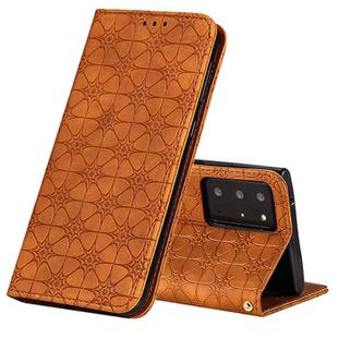 For Samsung Galaxy Note20 Ultra Lucky Flowers Embossing Pattern Magnetic Horizontal Flip Leather Case with Holder & Card Slots(Yellow Brown)