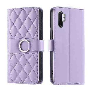 For Samsung Galaxy Note10+ Ring Buckle Rhombic Leather Phone Case(Purple)