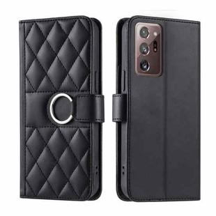 For Samsung Galaxy Note20 Ultra Ring Buckle Rhombic Leather Phone Case(Black)