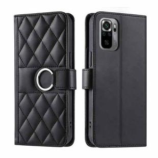 For Redmi Note 10 4G / 10S 4G Global Ring Buckle Rhombic Leather Phone Case(Black)