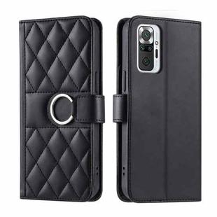 For Redmi Note 10 Pro 4G Global Ring Buckle Rhombic Leather Phone Case(Black)