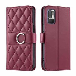 For Redmi Note 10 5G / 10T 5G Ring Buckle Rhombic Leather Phone Case(Red)