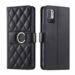 For Redmi Note 10 5G / 10T 5G Ring Buckle Rhombic Leather Phone Case(Black)