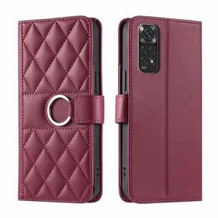 For Redmi Note 11S / 11 4G Global Ring Buckle Rhombic Leather Phone Case(Red)