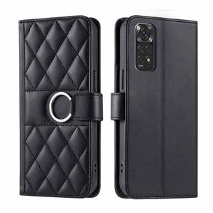 For Redmi Note 11S / 11 4G Global Ring Buckle Rhombic Leather Phone Case(Black)