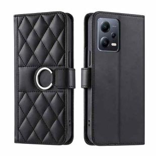 For Redmi Note 12 Pro 5G Global Ring Buckle Rhombic Leather Phone Case(Black)