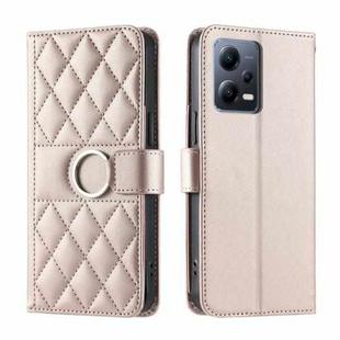 For Redmi Note 12 Pro 5G Global Ring Buckle Rhombic Leather Phone Case(Rose Gold)