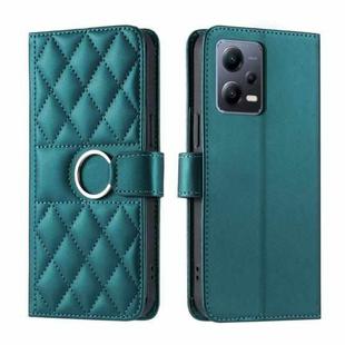 For Redmi Note 12 Pro+ 5G Global Ring Buckle Rhombic Leather Phone Case(Green)