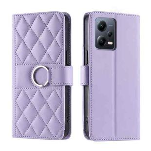 For Redmi Note 12 Pro+ 5G Global Ring Buckle Rhombic Leather Phone Case(Purple)