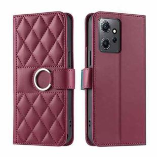 For Redmi Note 12 4G Global Ring Buckle Rhombic Leather Phone Case(Red)