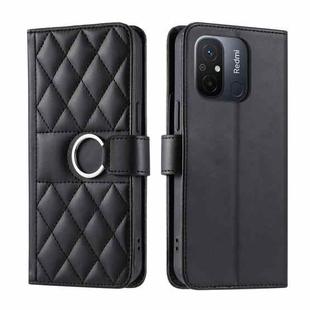 For Redmi 11A 4G Global Ring Buckle Rhombic Leather Phone Case(Black)