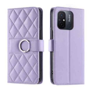 For Redmi 11A 4G Global Ring Buckle Rhombic Leather Phone Case(Purple)