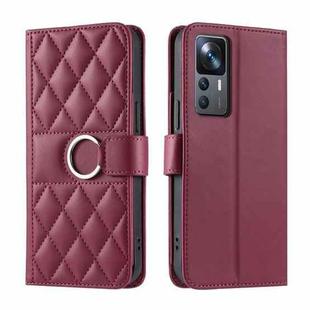 For Redmi K50 Ultra Ring Buckle Rhombic Leather Phone Case(Red)