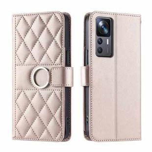 For Redmi K50 Ultra Ring Buckle Rhombic Leather Phone Case(Rose Gold)