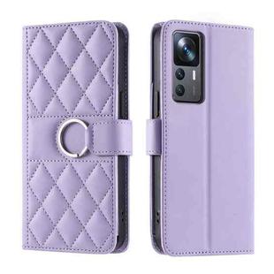 For Redmi K50 Ultra Ring Buckle Rhombic Leather Phone Case(Purple)