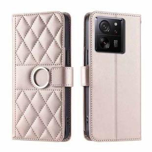 For Redmi K60 Ultra Ring Buckle Rhombic Leather Phone Case(Rose Gold)