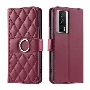 For Redmi K60 / K60 Pro Ring Buckle Rhombic Leather Phone Case(Red)