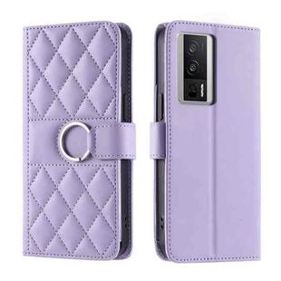 For Redmi K60 / K60 Pro Ring Buckle Rhombic Leather Phone Case(Purple)