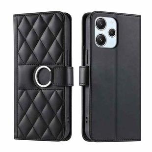 For Redmi 12 4G / 5G Ring Buckle Rhombic Leather Phone Case(Black)