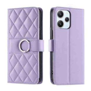 For Redmi 12 4G / 5G Ring Buckle Rhombic Leather Phone Case(Purple)