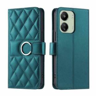 For Redmi 13C 4G Global Ring Buckle Rhombic Leather Phone Case(Green)