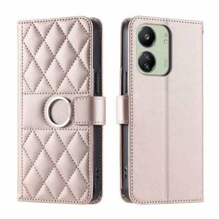 For Redmi 13C 4G Global Ring Buckle Rhombic Leather Phone Case(Rose Gold)