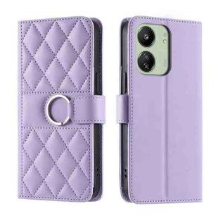 For Redmi 13C 4G Global Ring Buckle Rhombic Leather Phone Case(Purple)