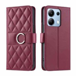 For Redmi Note 13 4G Ring Buckle Rhombic Leather Phone Case(Red)