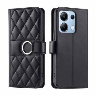 For Redmi Note 13 4G Ring Buckle Rhombic Leather Phone Case(Black)