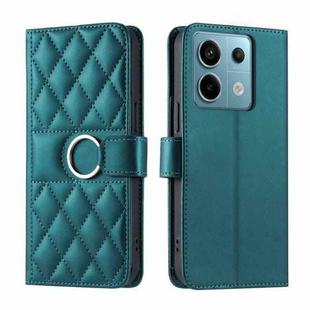 For Redmi Note 13 Pro 5G Ring Buckle Rhombic Leather Phone Case(Green)