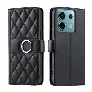 For Redmi Note 13 Pro 5G Ring Buckle Rhombic Leather Phone Case(Black)